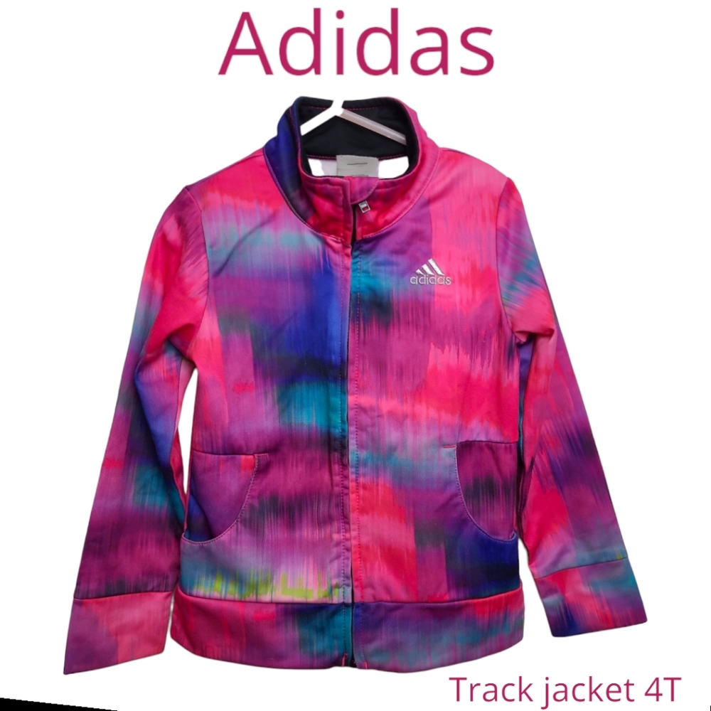 Adidas toddler full zip track jacket multi color pink purple blue girls 4T